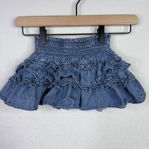 Gap x LoveShackFancy Skirt Girls XS Denim Ruffle Tiered Smocked Cottagecore